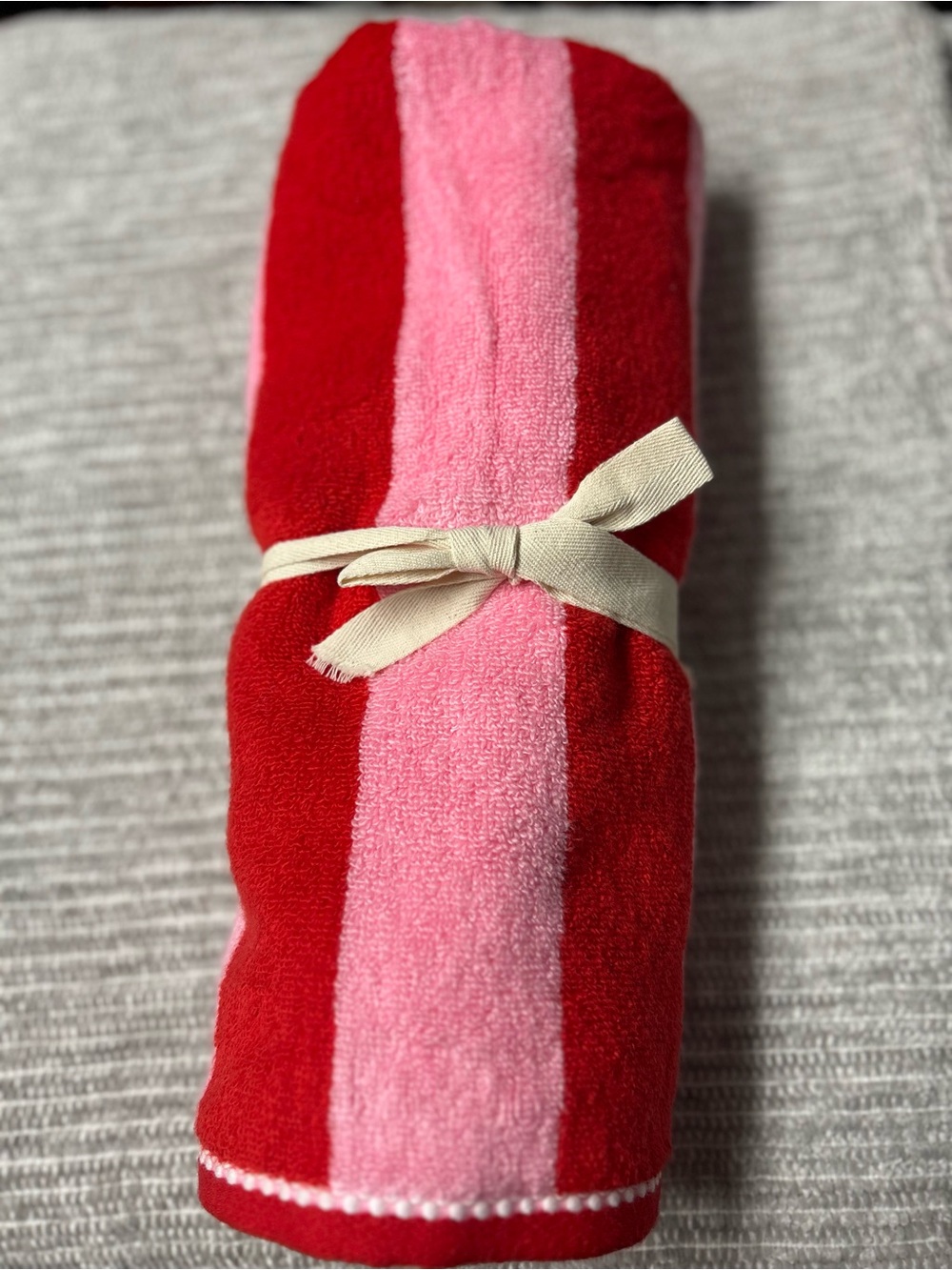 NWT Laura Ashley Pink and Red Striped Hand towel set of 2 NWOT